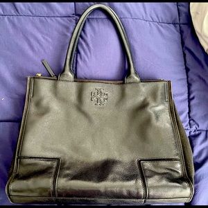 Tory Burch Ella Canvas Leather Tote black